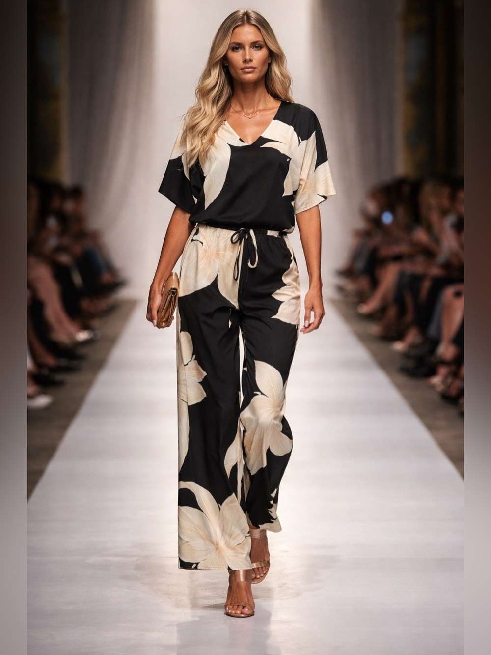 Women’s Black Floral Wide-Leg Jumpsuit